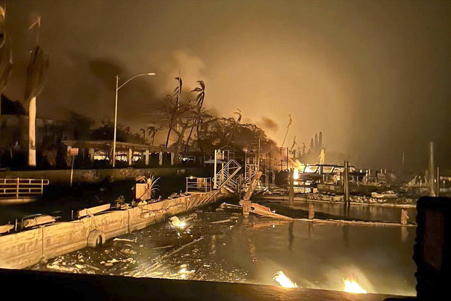 The Lahaina shoreline on fire as residents and tourists evacuate Maui. (File photo)