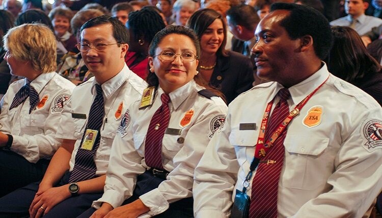 Screening officers in TSA's first-generation white shirts. (TSA photo)
