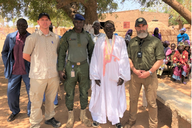 TSA C-MANPADS representatives Christian Champine and Brandon Reamer meet with tribal leaders in Senegal. (Photo courtesy of Christian Champine)