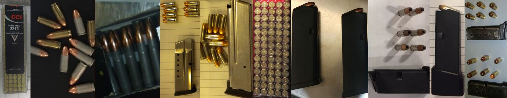 If packed properly, ammunition can be transported in checked-baggage. Left to right, the ammunition pictured here was discovered in carry-on bags at ALB, ALB, AUS, BUR, BUR, LAS, MSO, MSY, SBA and SHV. 