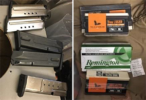Some of the ammunition and magazines that were detected by TSA along with four guns. (TSA photos)