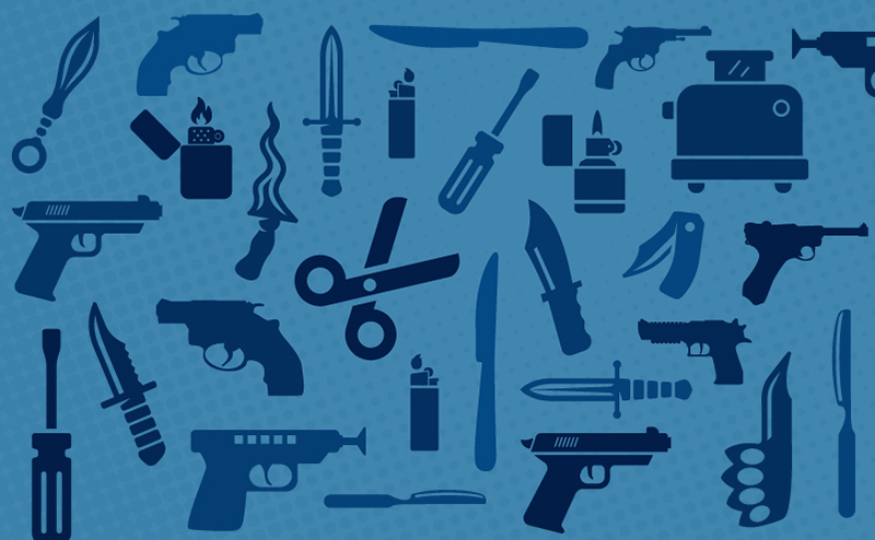 collage of prohibited items on blue background