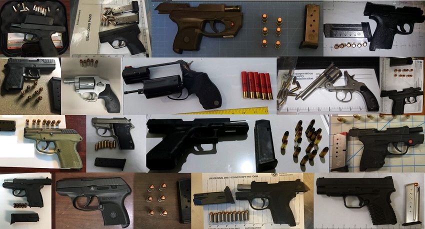 TSA discovered 97 firearms in carry-on bags around the nation. Of the 97 firearms discovered, 77 were loaded and 36 had a round chambered.