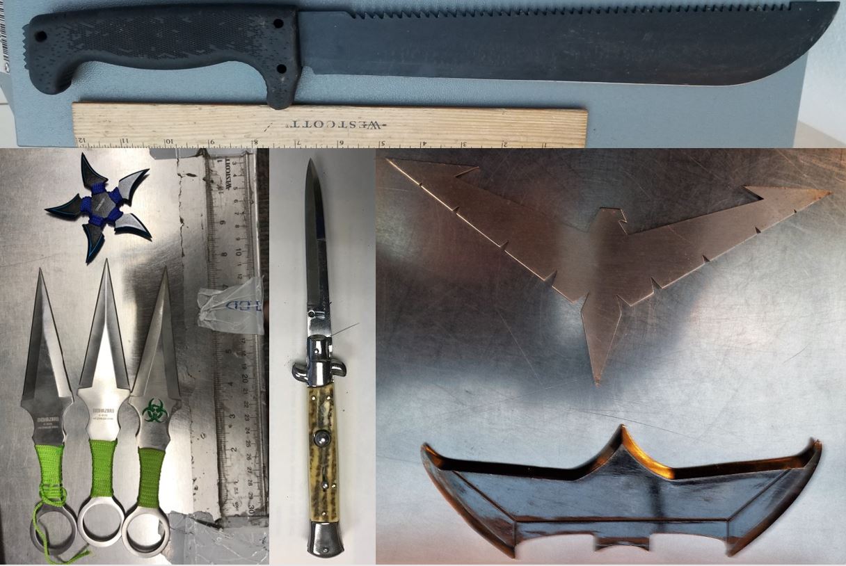Clockwise from the top, these items were discovered in carry-on bags at BNA, BNA, ATL and HNL. 