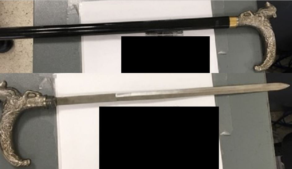 A cane sword was discovered in a traveler's carry-on property at Columbus (CMH). 