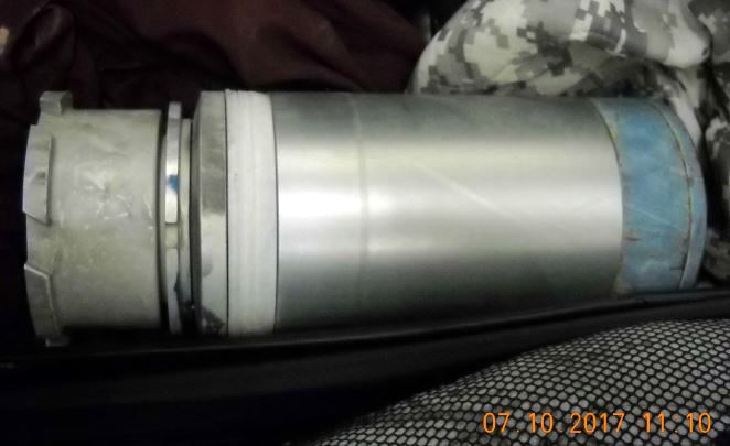 This 120mm practice tank warhead was detected in a checked bag at El Paso (ELP).