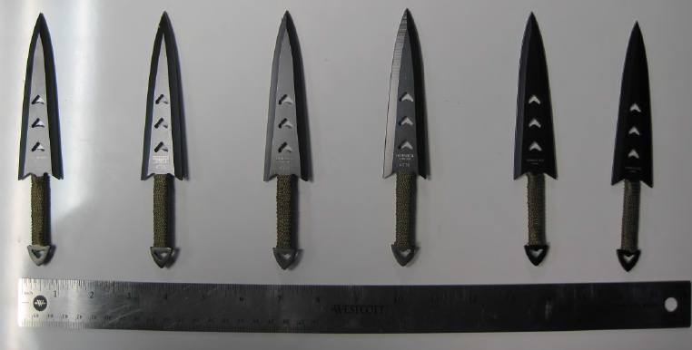 These six knives were discovered in a carry-on bag at Chicago O’Hare (ORD). While all knives are prohibited in carry-on bags, they may be packed in checked baggage.