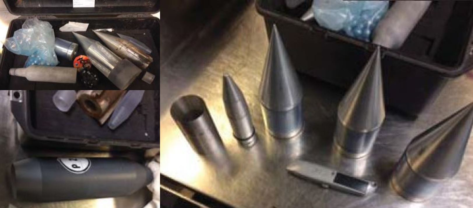 Inert prototype projectile munitions for energetic drilling were discovered in a checked bag at Spokane (GEG). 