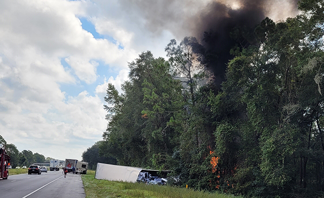 Overturned semi along I-10 near Live Oak, Florida. (Photo by Tim Knox)
