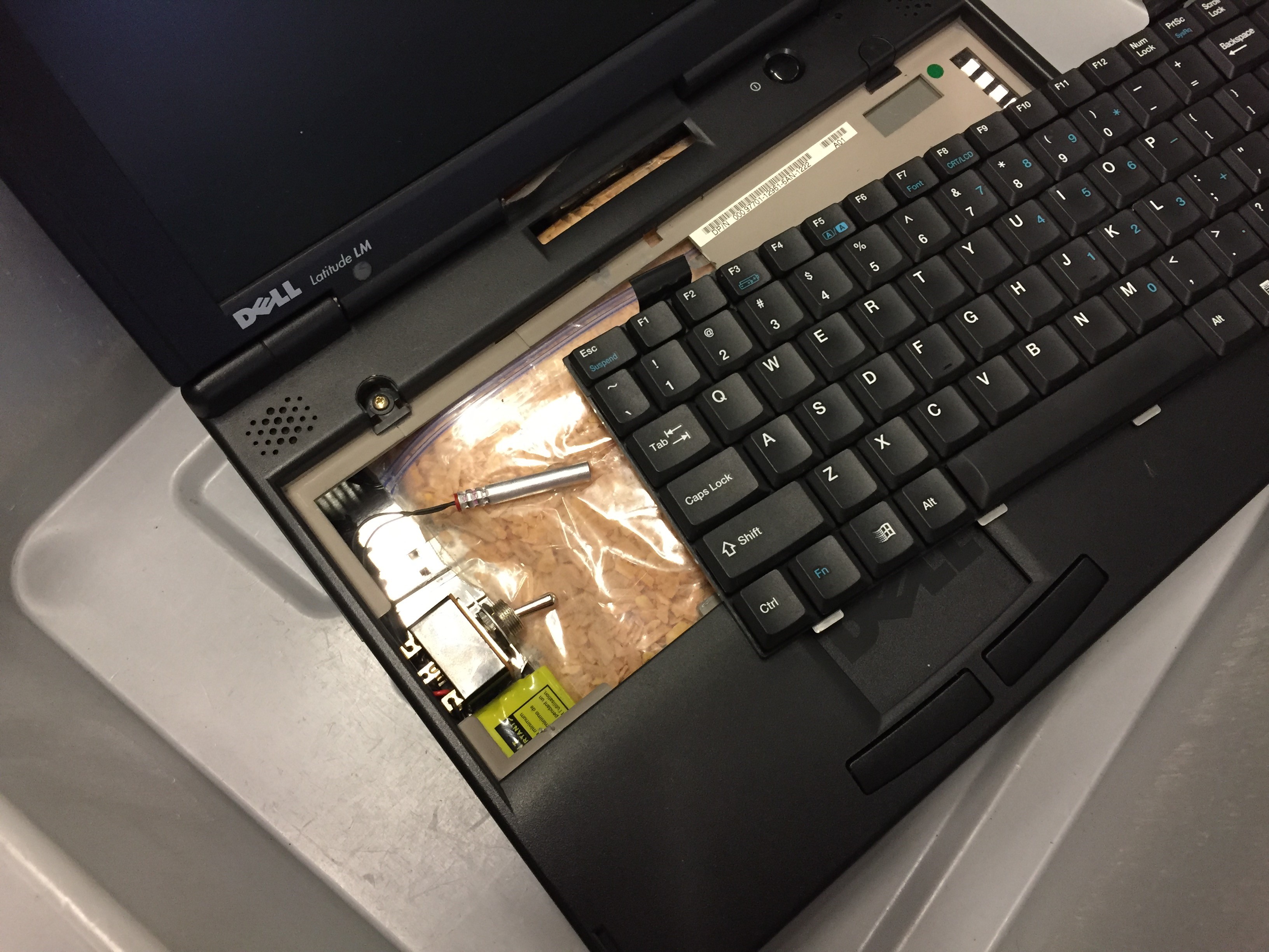This replica explosive device was concealed inside of a laptop. This device is used as a training aid for TSA officers. (TSA photo)