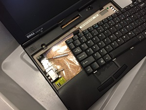 This replica explosive device was concealed inside of a laptop