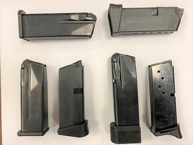 TSA officers detected these six gun magazines along with a handgun inside a traveler’s carry-on bag at a Richmond International Airport security checkpoint on Jan. 21. (TSA photo)