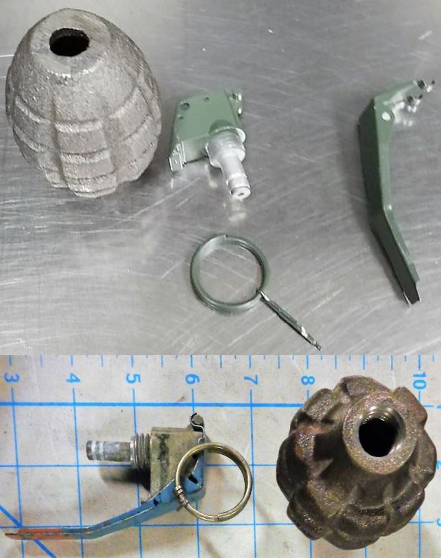 These inert grenades were discovered in checked bags at Seattle (SEA) and Medford (MFR). 