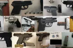 TSA discovered 58 firearms over the last week in carry-on bags around the nation. Of the 58 firearms discovered, 52 were loaded and 16 had a round chambered. Firearm possession laws vary by state and locality.