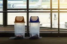Recycle and trash bins at airport