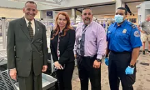 cting Deputy Under Secretary of Homeland Security for Management Randolph Alles, AFSD Tara Corse, TSM Jason Brown, and STSO Sam Walker overseeing operations at the screening checkpoint during the World Games in Birmingham. (Photo courtesy of TSA BHM)