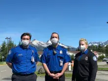 From left, TSA Officers Forrest Burke, Nicolas Blanco and Jessie Ashton (Photo courtesy of TSA JNU)