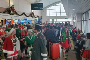 A flight boards from Spokane International Airport (GEG) to the North Pole. TSA partnered with several agencies to make it a special trip for underserved children in Spokane and Coeur d’Alene. (Photo courtesy of TSA GEG)