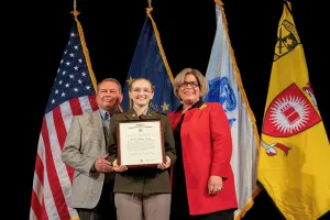 2nd Lt. Olivia Garner with her parents, TSA Intelligence and Analysis Assistant Administrator Nancy Nykamp and Ken Garner, a commercial airline pilot. (Photo courtesy of Nancy Nykamp)