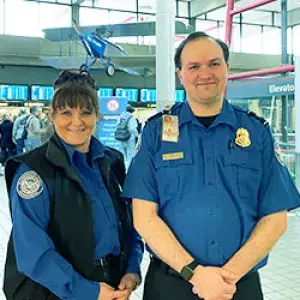 Pittsburgh International Airport Lead TSA Officer Deb Merida and TSA Officer Nathan Duda (Photo by John Keddie) 
