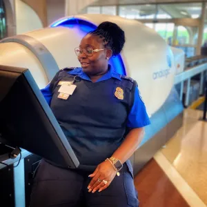 Fayetteville Regional Airport TSA Officer Amilia Pierre works an X-ray rotation. (Photo by William DeSalvo