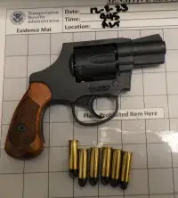 TSA officers at Pittsburgh International Airport detected this .38 pistol in the carry-on bag of an Ohio man at the checkpoint on Dec. 8. It was loaded with six accessible bullets. (TSA photo)