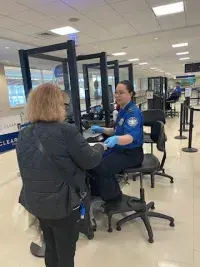 Greenville-Spartanburg International Airport TSA Officer Jessica Landon at the travel document checker station. (Photo courtesy of TSA GSP)