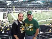 From left, Robert and Jim Spinden enjoy the 2011 Oregon-LSU game in Dallas, Texas. (Photo courtesy of the Spinden Family)