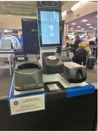The TSA travel document checking podium is now configured in this fashion for travelers. (TSA photo)