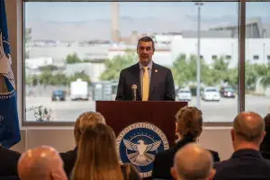Administrator Pekoske speaks to staff and Officers during the TSA Academy West Grand Opening. (Photo courtesy of TSA)""