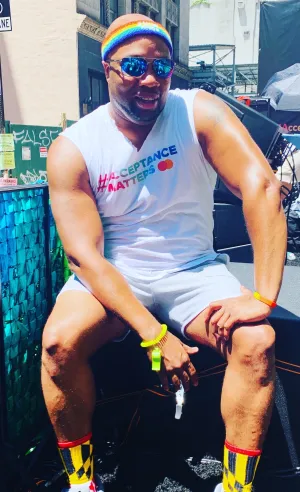 Louis Fletcher at the National Pride Parade in New York City in 2019. “I was proud to represent the community by being on the MasterCard float for the 3rd year in a row.” (Photo courtesy of Louis Fletcher)