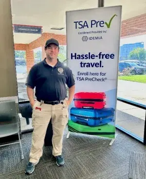 Supervisory TSA Inspector Josh Grey and his team conduct an inspection at a TWIC/TSA PreCheck® enrollment site. (TSA photo)