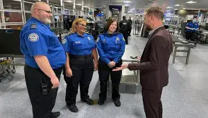 From left, Supervisory TSA Officer Justin Secrist, Lead Officer Jannia Maisonet, Supervisory Officer Jennifer Dray, and TSA Manager David Witt. (Lorie Dankers photo)
