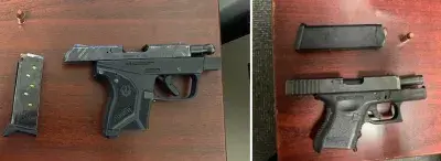 The handgun on the left was detected by TSA officers at Detroit Metropolitan Airport (DTW) in the morning of July 16, and the handgun on the right was caught in the evening that same day.