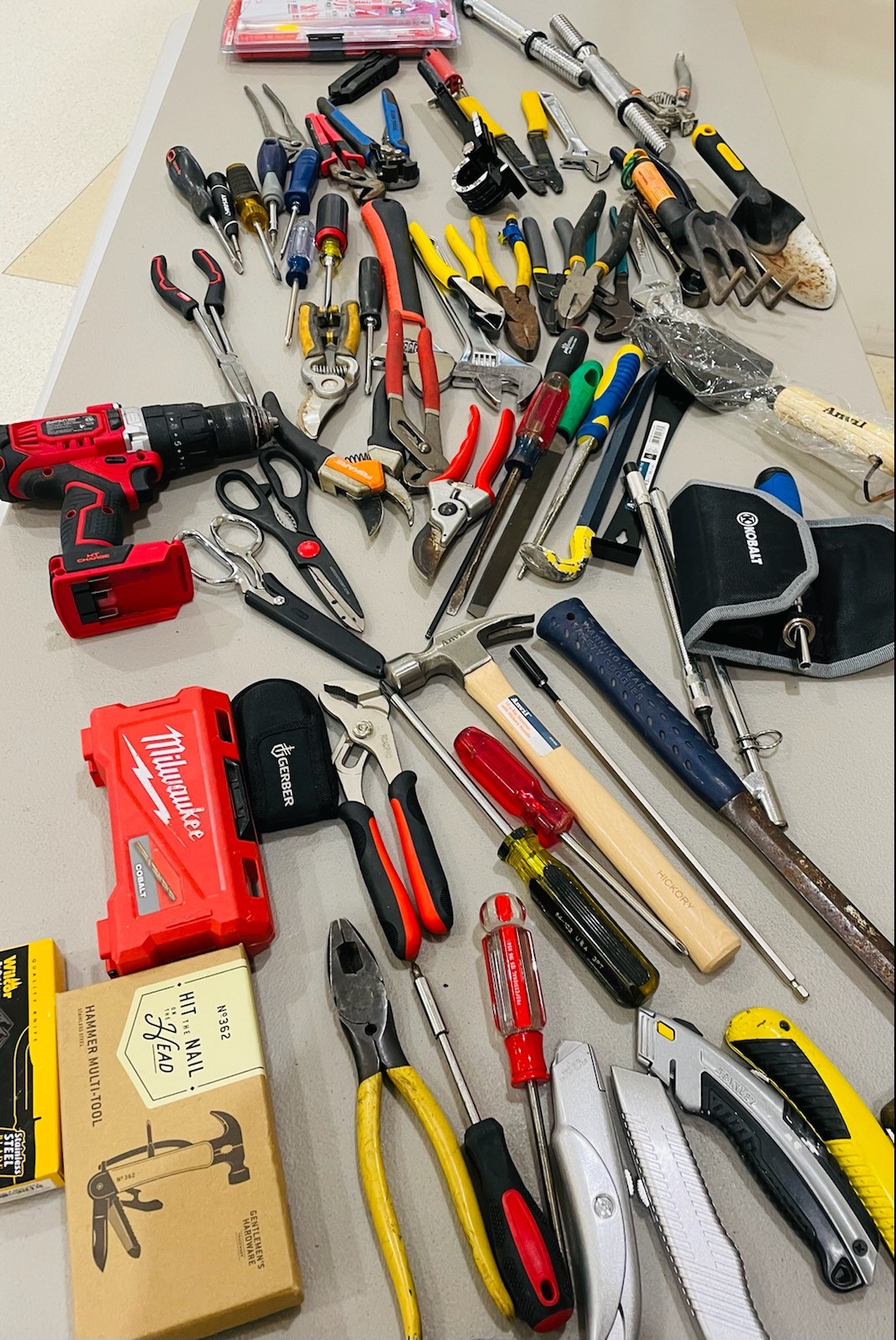 Several tools sit on a table prior to being boxed for TSA officials to hand over to representatives from Colonie Senior Service Centers, Inc. (TSA photo)