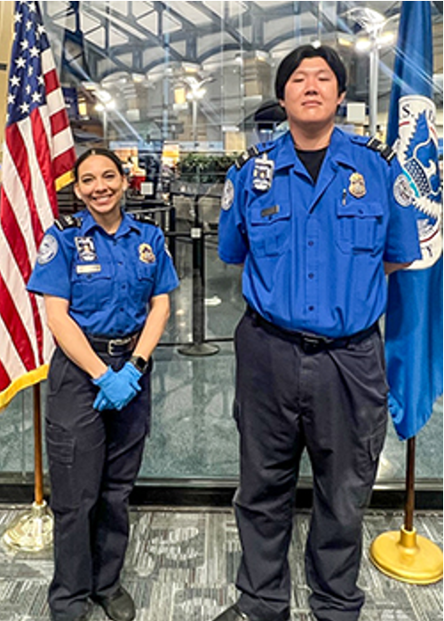 Huntsville International Airport TSA Officers Germaine Galarza and Michael Lombardo (Photo courtesy of TSA Huntsville)